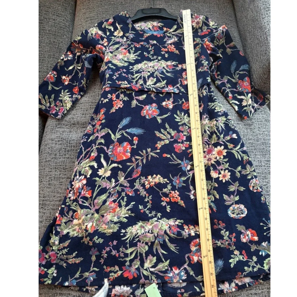 New April‎ Cornell Navy Floral Corduroy Dress XXS 3/4 Sleeve Prairie Farmhouse